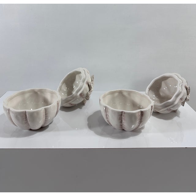 Ceramic Pair of 1980s Mikasa Pumpkin Bowls, White Country Side Harvest” White Lidded Bowls For Sale - Image 7 of 9