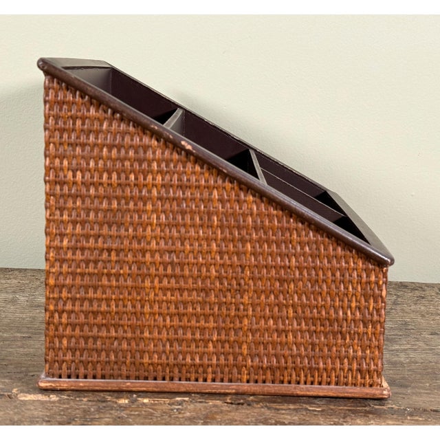 Woven Rattan Desk Organizer / Letter Holder With Tiered Compartments For Sale - Image 4 of 7