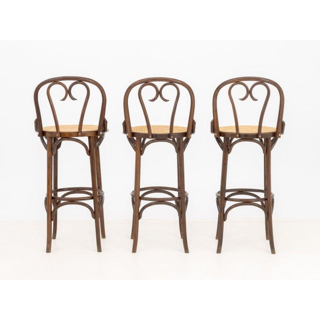 Wood Thonet Attr. Bentwood Bar Stools, 3 For Sale - Image 7 of 7