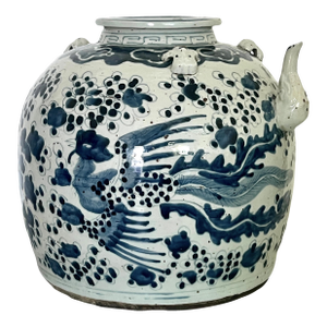 Rare 19th. Century Large Chinese Blue and White Phoenix (Wine) Vessel / Pot / Jug