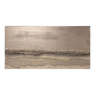 Abstract Resin Wall Art: Silver Wave With Crushed Glass - Modern Decor (48"x24") For Sale