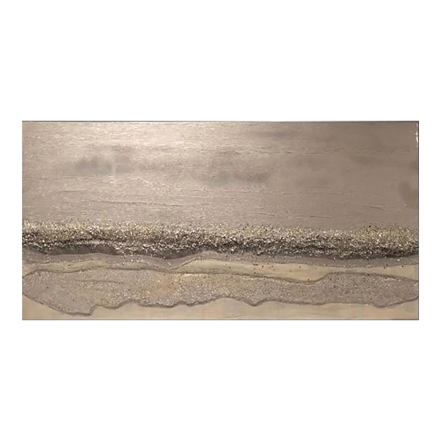 Abstract Resin Wall Art: Silver Wave With Crushed Glass - Modern Decor (48"x24") For Sale
