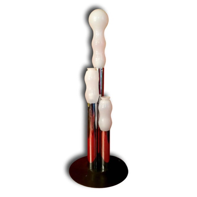 Chromed Metal & Opal Glass Floor Lamp, 1970s For Sale - Image 6 of 8