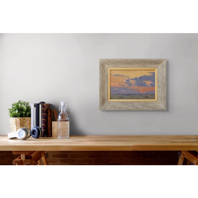 Sunset West by Michael Magrin | Oil on linen depicting a colorful sunset over a landscape. For Sale - Image 4 of 5