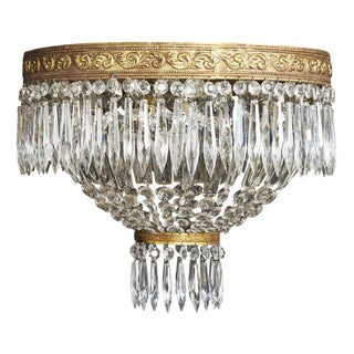 Bronze and Crystal Ceiling Lamp, 1960s For Sale