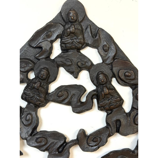 Black Monumental Buddhist Aureole (Halo) Fragment with Seated Buddhas, China, 20th C. For Sale - Image 8 of 13
