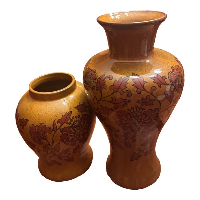 1990s Art Stoneware Urn/ Vases 16” & 10”Tall For Sale