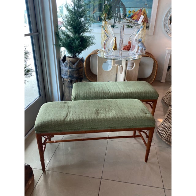 Vintage Fret Faux Bamboo Wood End of Bed Benches -A Pair For Sale - Image 10 of 11