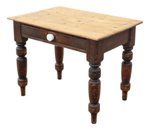 Antique Pine Kitchen or Writing Table with Drawer, 19th Century