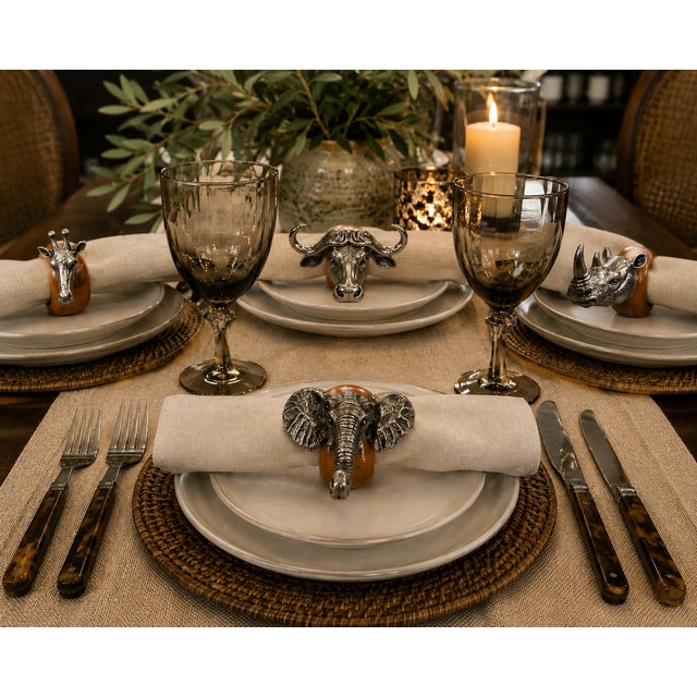 Vintage 1980s Makoulpa South African Pewter & Wood Safari Animal Napkin Rings – Set of 8 For Sale - Image 4 of 18