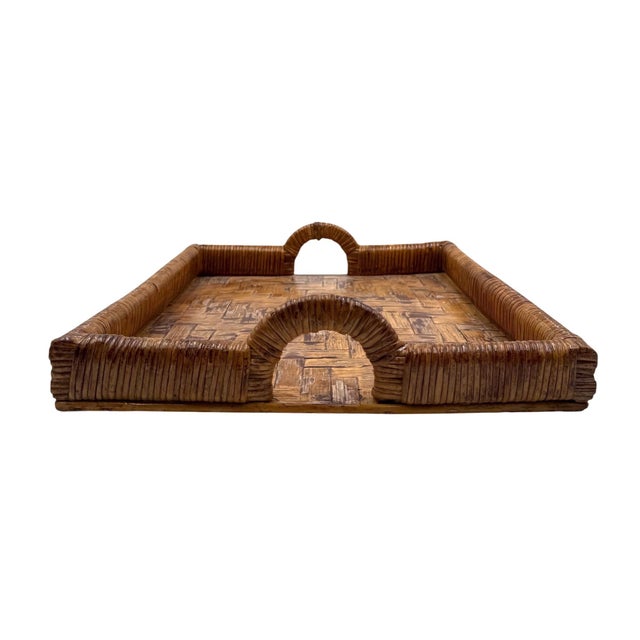 Wood Hollywood Regency Wicker Tray, Vivai Del Sud Italy Ca. 1970 For Sale - Image 7 of 11