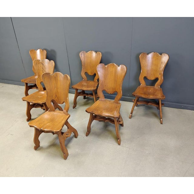 Wood Dutch Rustic Oak Dining Chairs, 1960s, Set of 6 For Sale - Image 7 of 12