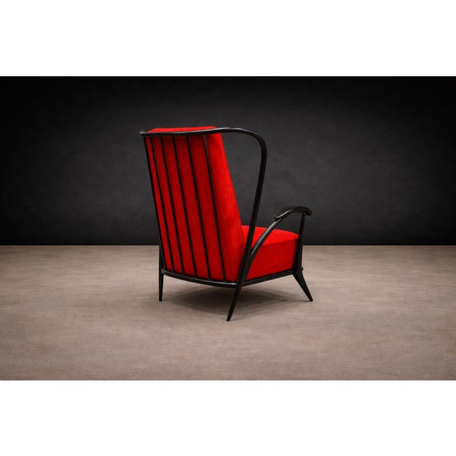 Wood Armchair in Hardwood with Ebony Finish and Red Fabric, Giuseppe Scapinelli, 1950s - Lot 581 For Sale - Image 7 of 14
