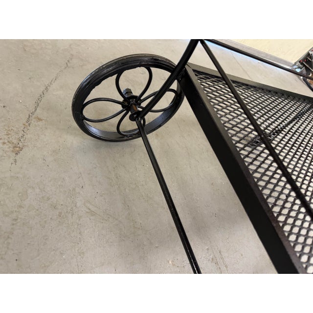 Vintage Mid Century Modern Salterini Style Outdoor Iron Bar Cart on Wheels For Sale - Image 12 of 12