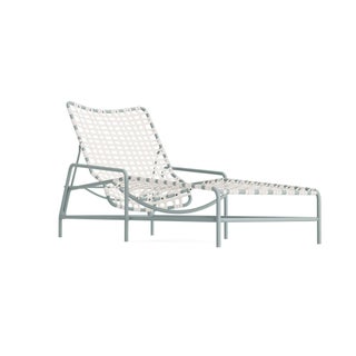 Brown Jordan Kantan Aluminum Chaise Lounge in Harbor with White Lite Vinyl Strapping For Sale
