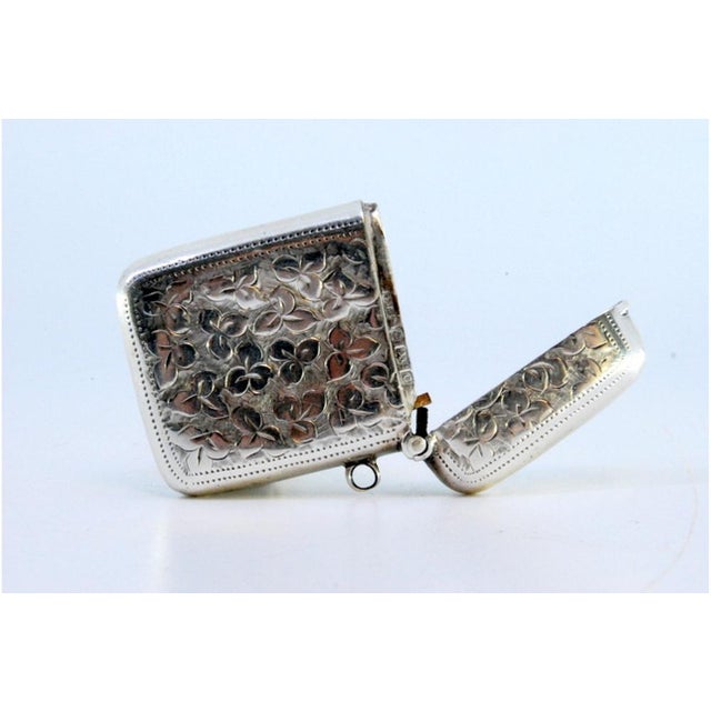 Silver Matchbox with Plant Motifs Surrounding Monogram Card and Hanging Ring For Sale - Image 3 of 8