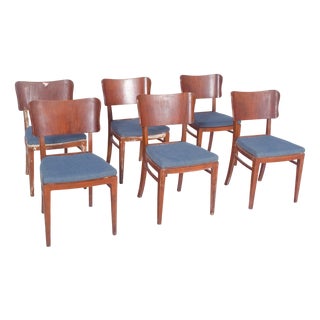 Danish Blue Upholstered Dining Chairs, 1950, Set of 6 For Sale