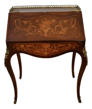 1900s Antique French Louis XV Mahogany Floral Inlay Secretary/ Ladies Desk