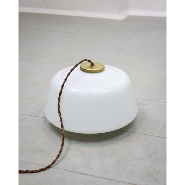 Mid-Century Modern Italian Brass and Opaline Glass Pendant Lamp For Sale - Image 13 of 16