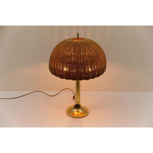 Wood Vintage Rarttan and Brass Table Lamp, Italy, 1960s For Sale - Image 7 of 17