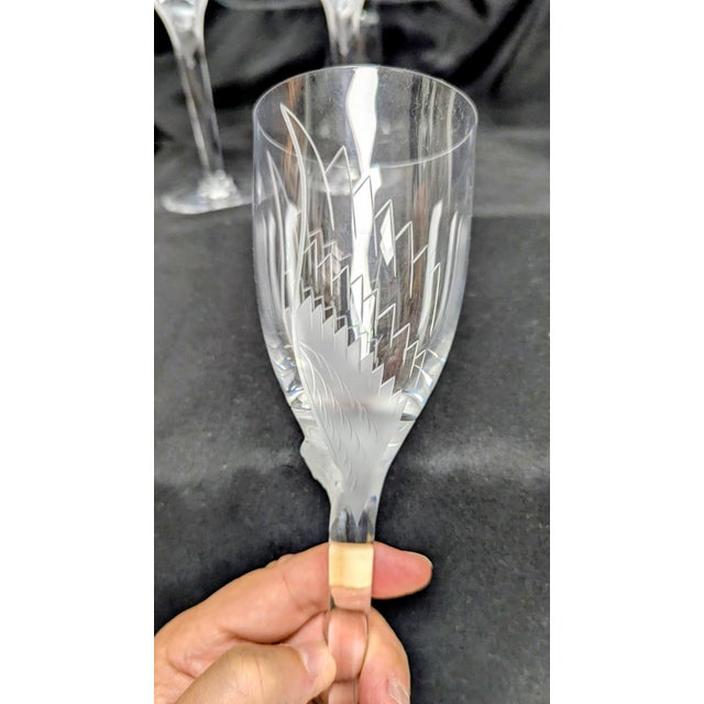 Art Deco 1940s Lalique Crystal Angel Champagne Flutes- Set of 6 For Sale - Image 3 of 6