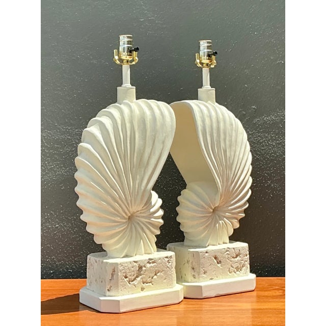 Vintage Plaster Shell Form Table Lamps - Pair For Sale - Image 9 of 12