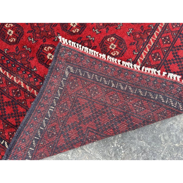 Ruby Red Hand Knotted Afghan Rug Turkomen Mowri Rug For Sale - Image 8 of 8