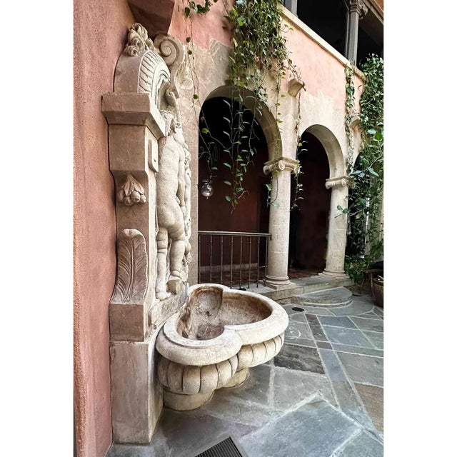 Stone Italian Carved Limestone Wall Fountain For Sale - Image 7 of 8
