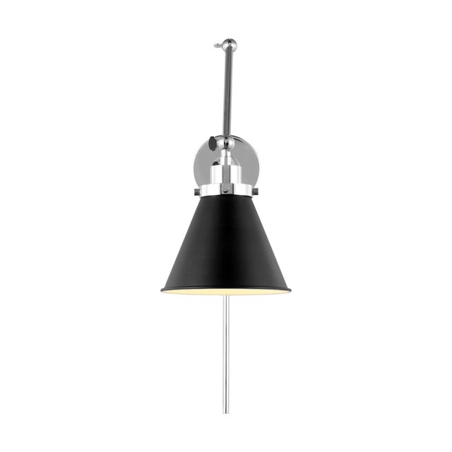 Traditional Chapman & Myers by Visual Comfort Studio Wellfleet Double Arm Cone Task Sconce, Midnight Black & Polished Nickel For Sale - Image 3 of 7