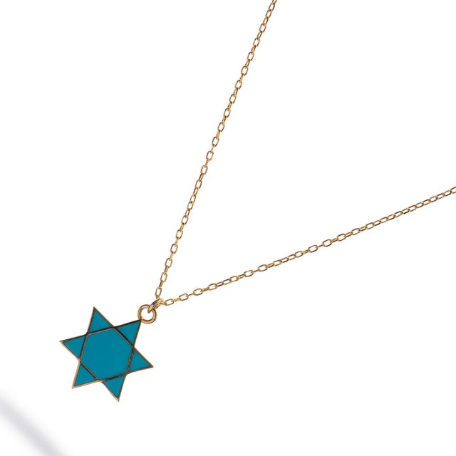 Divine Shield Star of David Blue Enamel Necklace For Sale In Miami - Image 6 of 9