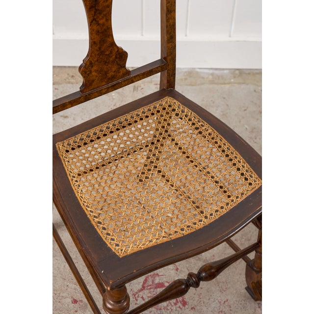 Pair of 19th Century Burl Walnut Hand Tied Cane Seat Chairs For Sale - Image 16 of 18