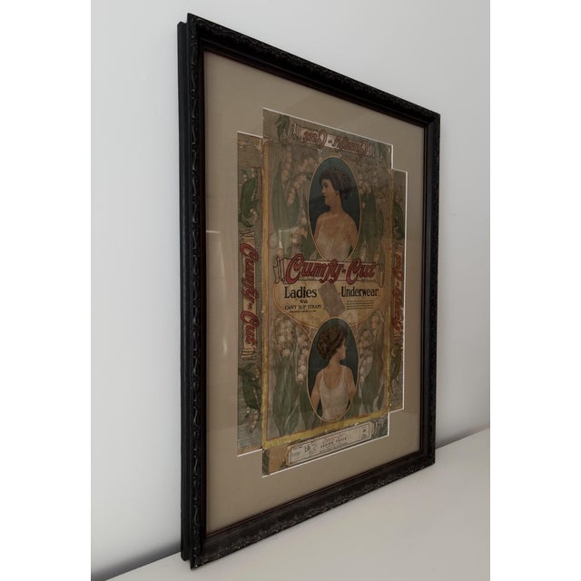 Tan Antique Cumfy-Cut Ladies’ Underwear Advertising Box, Framed For Sale - Image 8 of 10