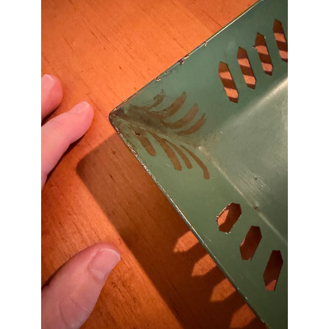 Vintage Floral Toleware Tray, Handpainted in Deep Green and Pastels For Sale In Austin - Image 6 of 12
