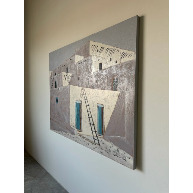 1980's Large Vintage Southwestern Taos New Mexico Adobe House Oil Painting, Signed For Sale - Image 4 of 12
