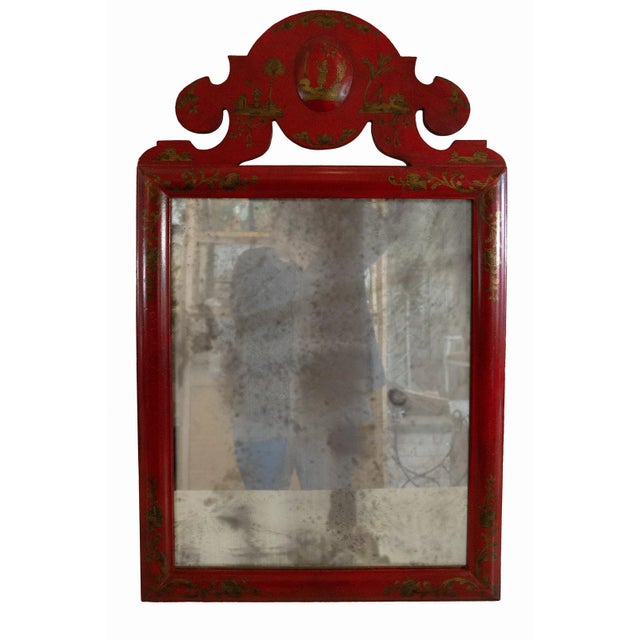 Vintage Scarlet Red Chinoiserie Mirror For Sale - Image 4 of 8