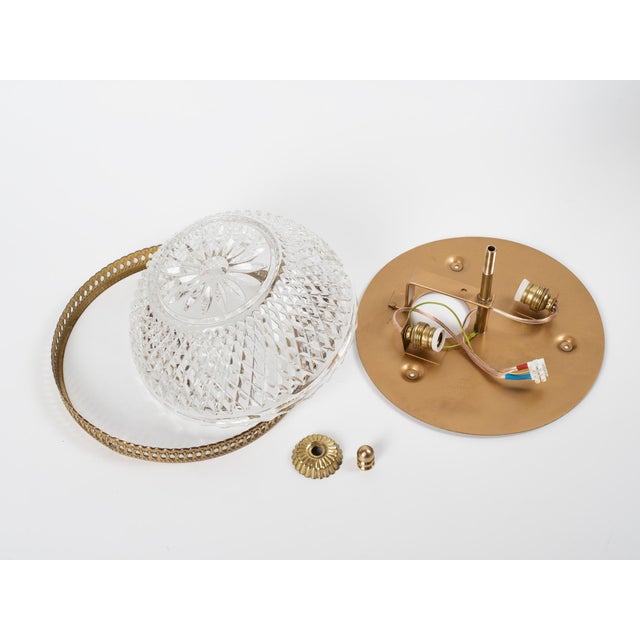 1960s Brass & Pressed Glass Flush Mount Fixture For Sale - Image 6 of 10