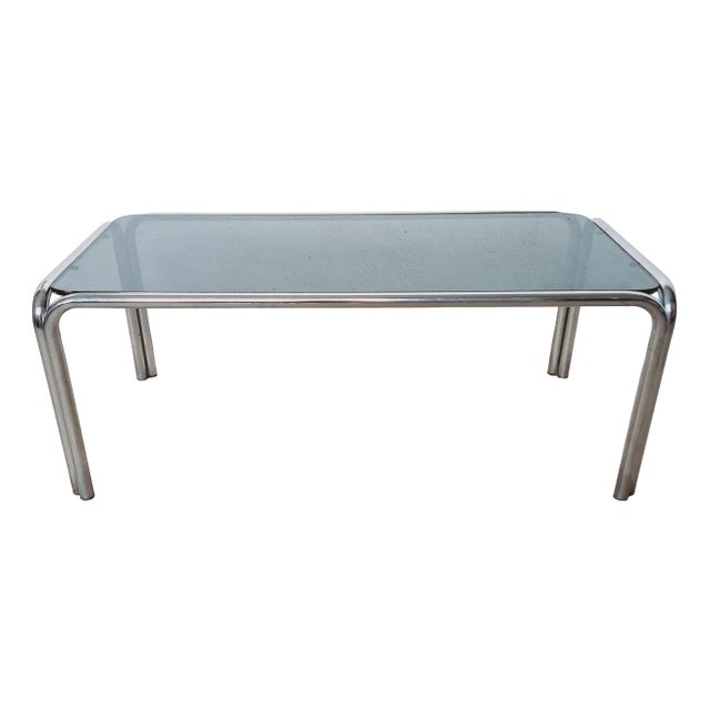 Vintage Glass Table with Chrome Tubular Frame from Soto, Spain, 1965 For Sale