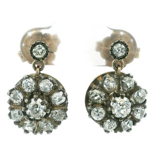 Victorian–Edwardian Diamond Daisy Drop Earrings in 18k Gold & Silver, A Pair For Sale