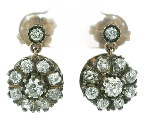 Victorian–Edwardian Diamond Daisy Drop Earrings in 18k Gold & Silver, A Pair
