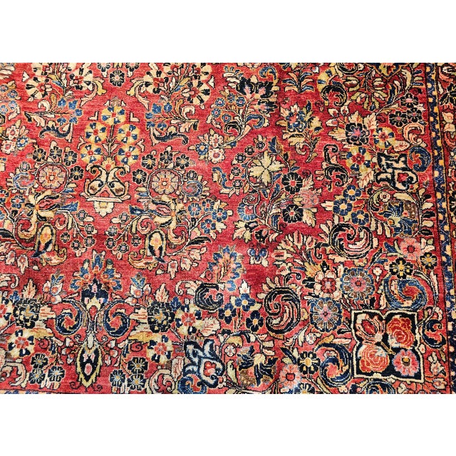 Antique Oversized Persian Sarouk Area Rug, Hand-Knotted Wool, Allover Floral Pattern, 10x17, Red & Navy For Sale - Image 18 of 18