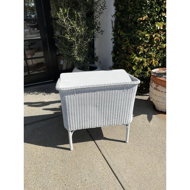 Vintage White Wicker Writing Desk / Vanity Table With Drawer For Sale - Image 11 of 15