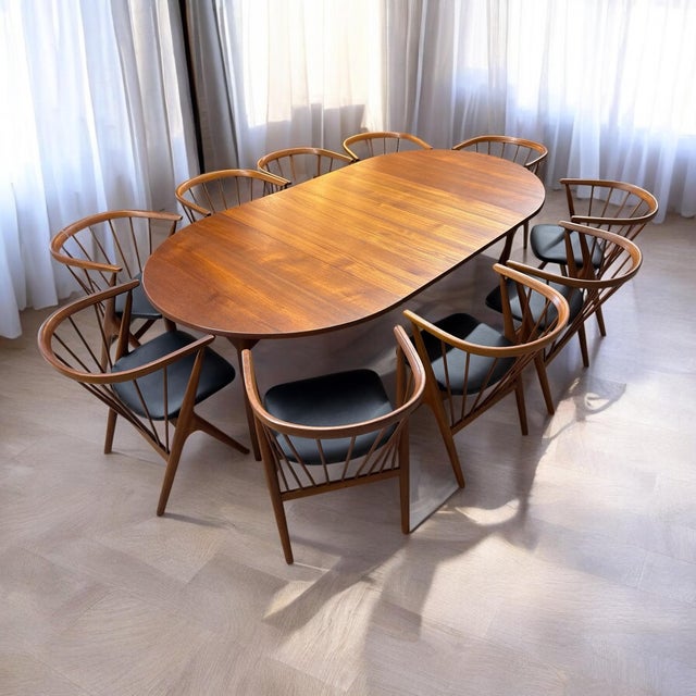 Mid-Century Modern 10 Spindle Back Ox Bow Solid Teak Danish Dining Chairs No. 8 by Helge Sibast For Sale - Image 3 of 14
