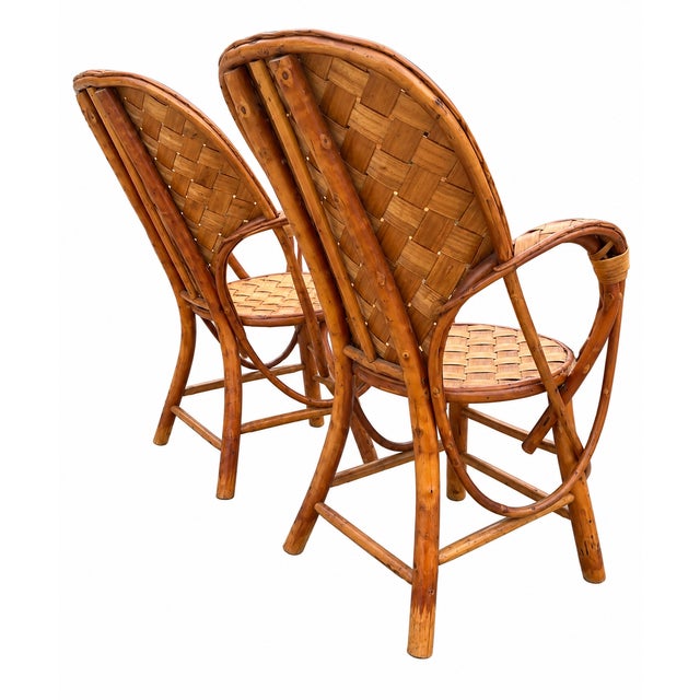 Vintage Woven Rattan Garden Set of Round Table and Armchairs, 1950s, Set of 5 For Sale - Image 13 of 15