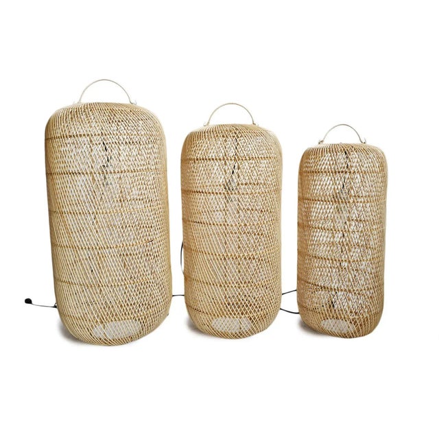 Contemporary Raw Wicker Cylinder Lantern Small For Sale - Image 3 of 6