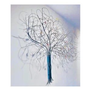 Vintage Curtis Jere Attrb Huge Brutalist Windswept Metal Tree W Colored Leaves Wall Sculpture