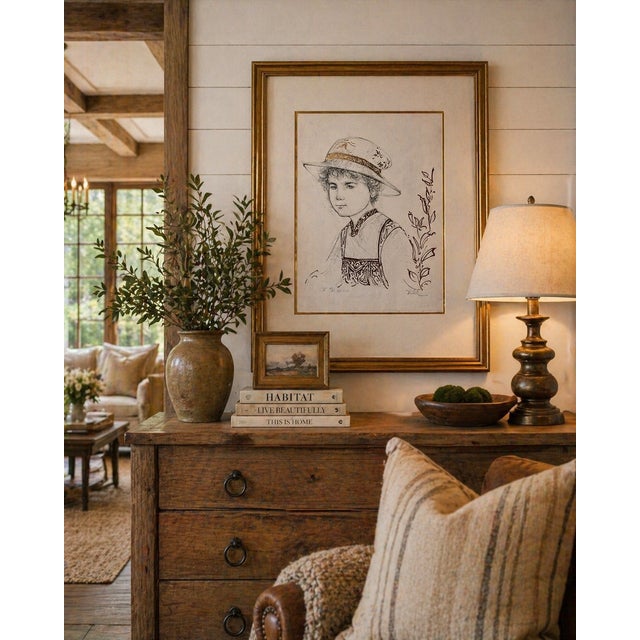1970s 1970s Edna Hibel "Rene" - V 20/24 Ed 336 - Signed - Original Stone Lithograph on Rives Paper- 12.5x16.25 For Sale - Image 5 of 12