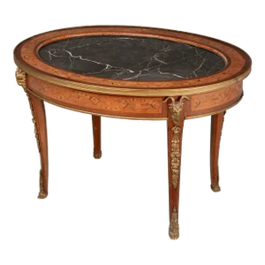 French Louis XV Style Marble Top Mahogany Coffee Table