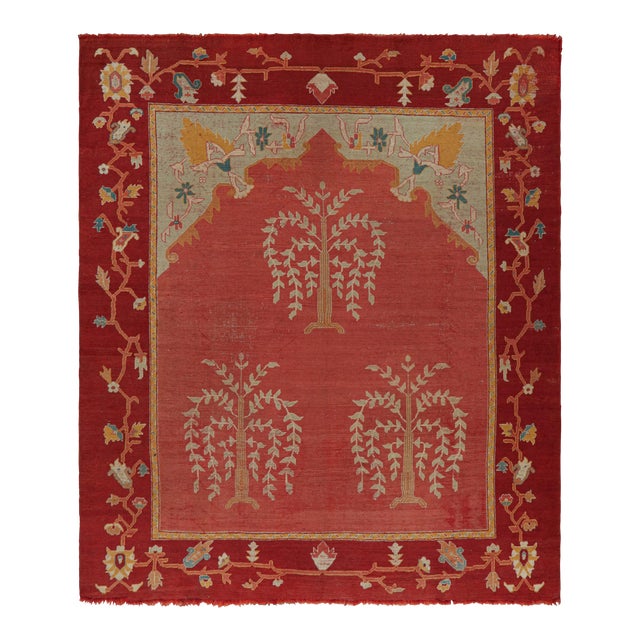 Antique Oushak Rug in Red With Floral Medallions, From Rug & Kilim For Sale