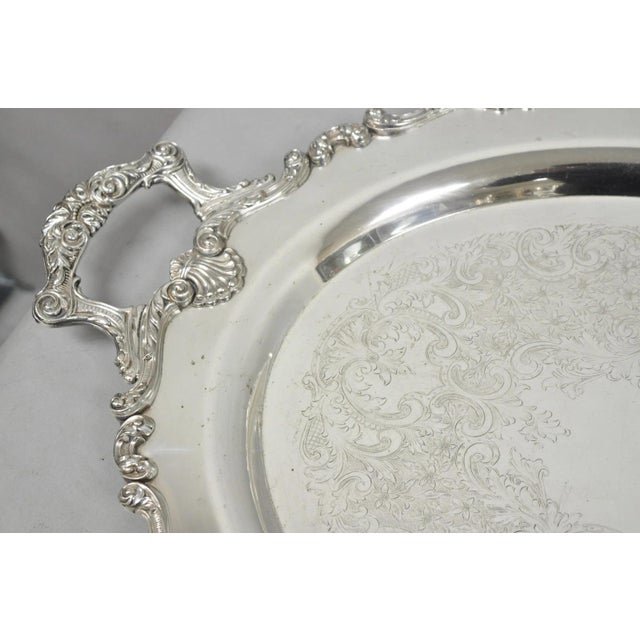 Victorian Vintage English Silver Mfg. Silver Plated Large Oval Butlers Platter Bar Tray For Sale - Image 3 of 17