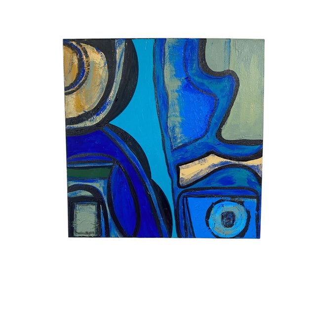 Abstract Acrylic on Canvas Abstract 14"By 14 Titled La Rivière the River Signed For Sale - Image 3 of 8